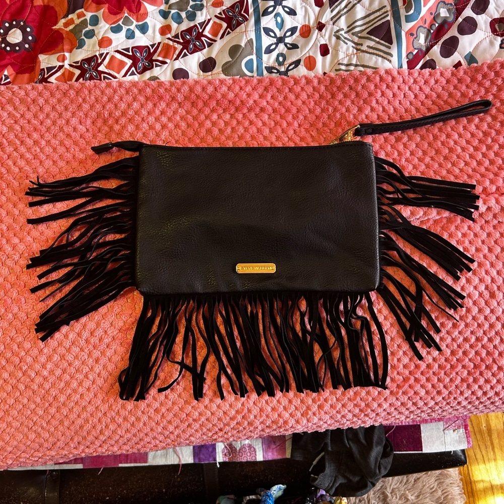 Steve Madden Black Fringe Wristlet Clutch